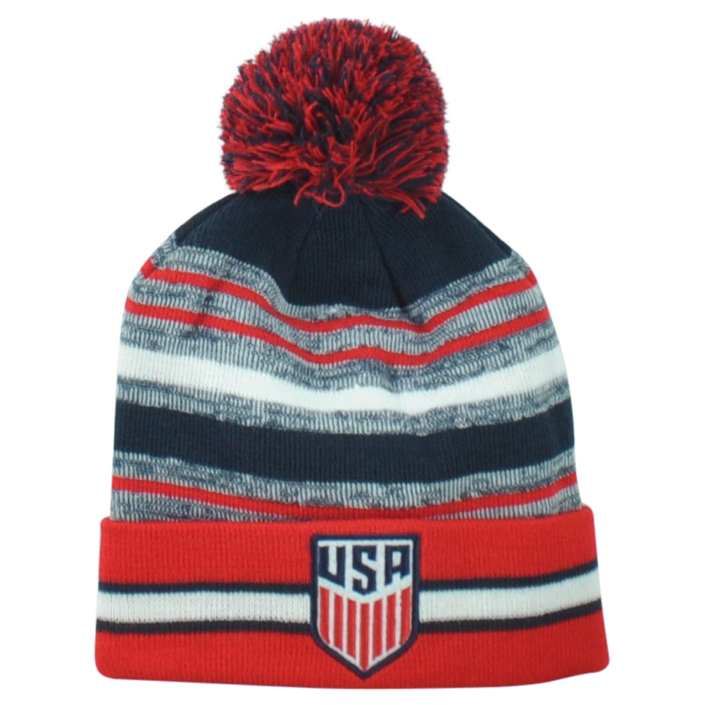USA United States Country Pom Pom Cuffed Toque Beanie Knit Soccer Futbol Sripes