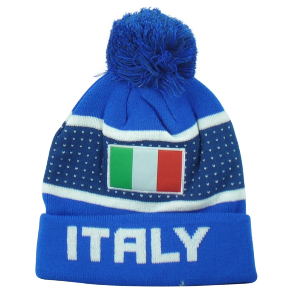 Italia Country Pom Pom Cuffed Toque Winter Blue Logo Beanie Knit Soccer Sports