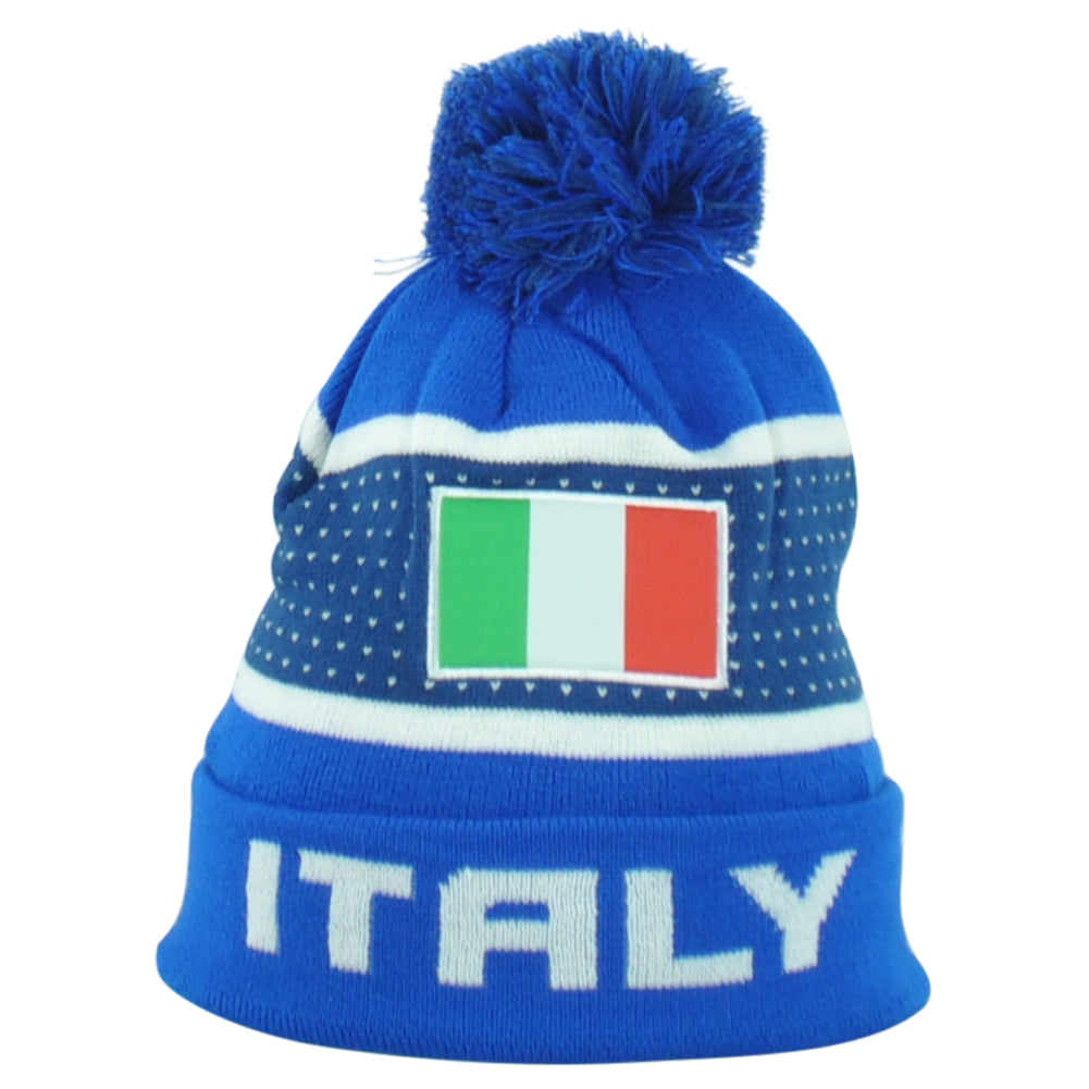 Italia Country Pom Pom Cuffed Toque Winter Blue Logo Beanie Knit Soccer Sports