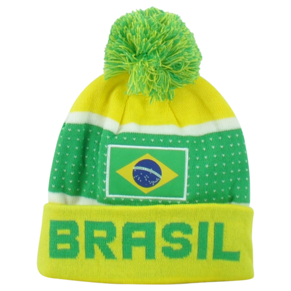 Brasil Brazil Country Pom Pom Cuffed Toque Winter Yellow Logo Beanie Knit Soccer