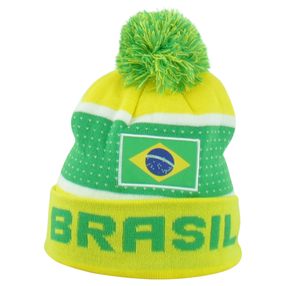 Brasil Brazil Country Pom Pom Cuffed Toque Winter Yellow Logo Beanie Knit Soccer