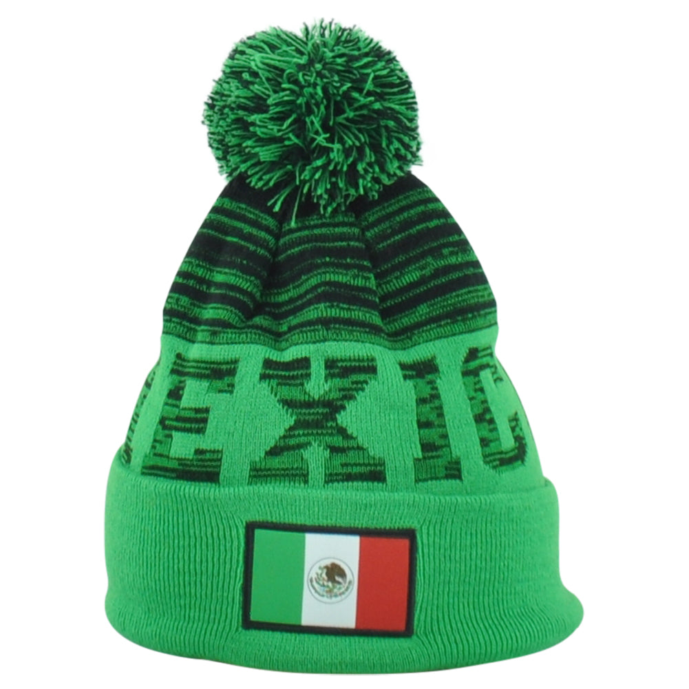 Mexico Country Pom Pom Cuffed Toque Winter Striped Green Logo Beanie Knit Soccer
