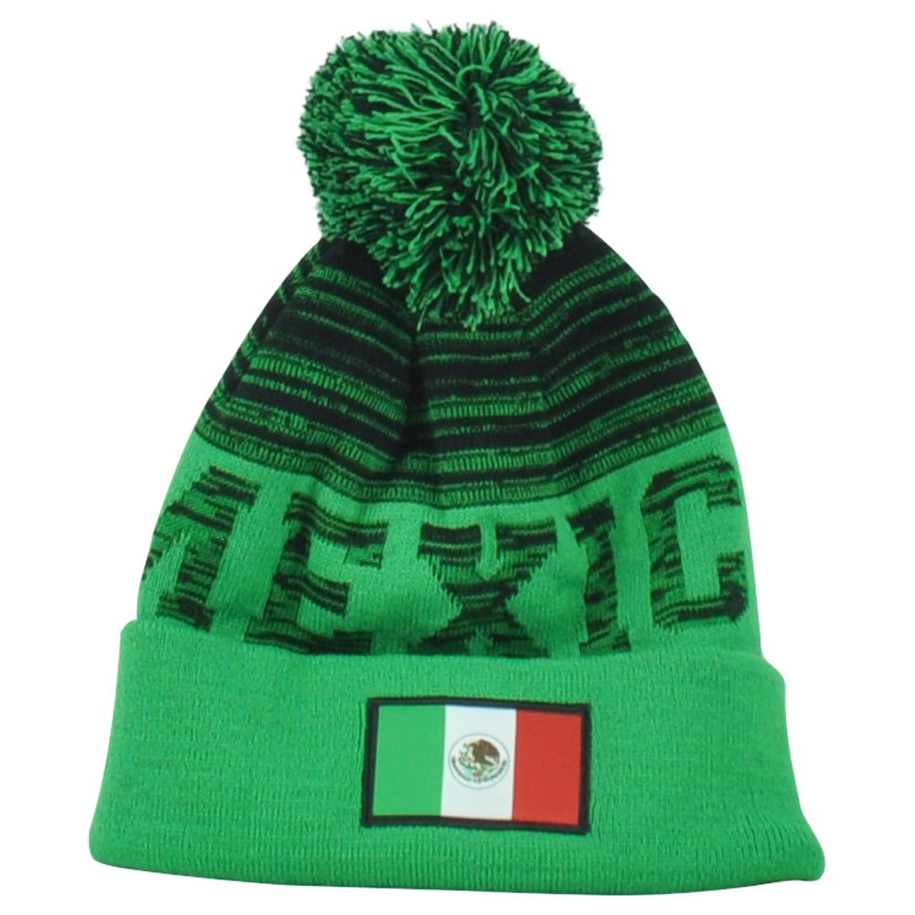 Mexico Country Pom Pom Cuffed Toque Winter Striped Green Logo Beanie Knit Soccer
