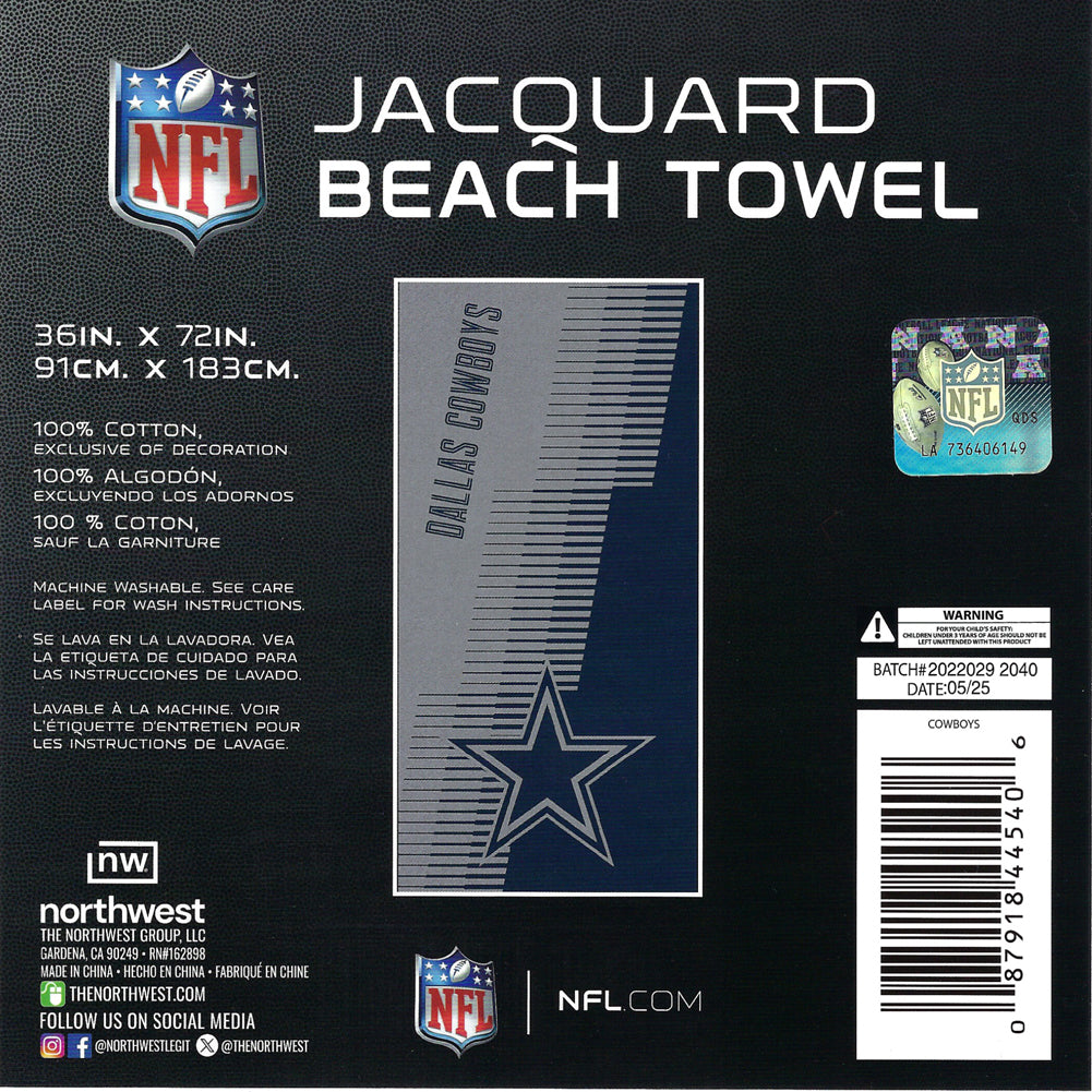 NFL Dallas Cowboys Jacquard 36x72 Sports Cotton Football Beach Towel Gray Blue
