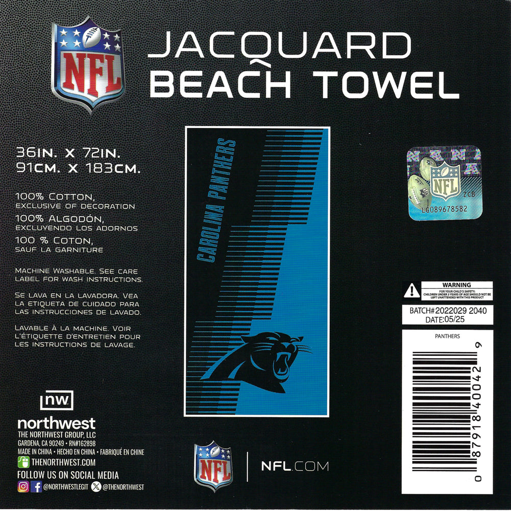 NFL Carolina Panthers Jacquard 36x72 Sports Cotton Football Beach Towel