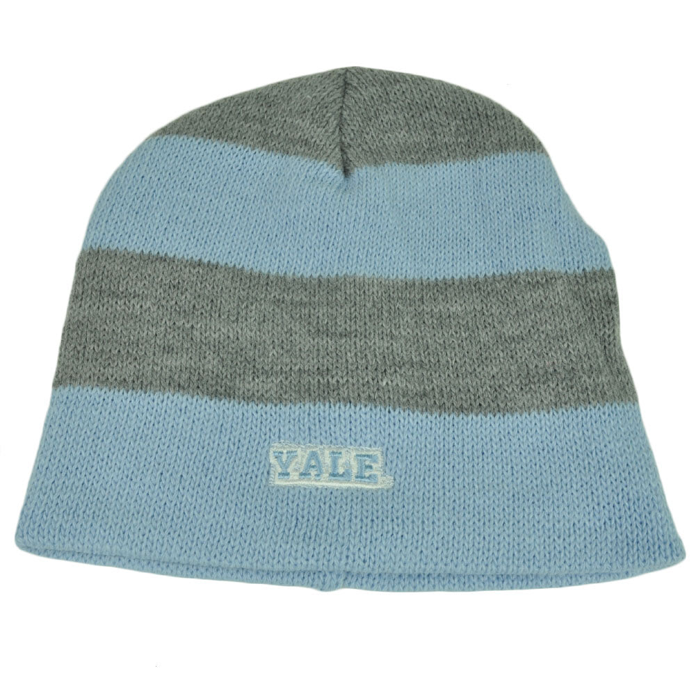 NCAA Yale Bulldogs Striped Knit Beanie Baby Blue Gray Toque Hat Cuffless Skully