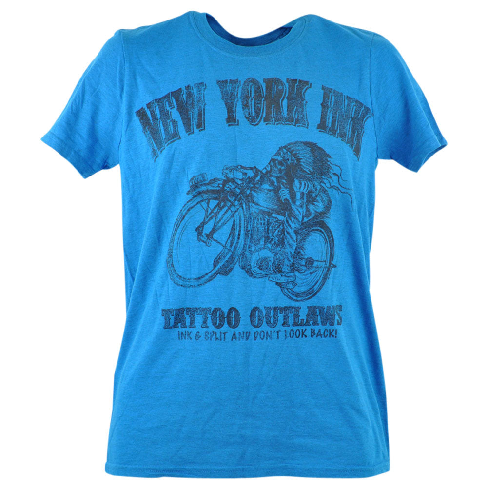 New York Ink Tattoos Outlaws Motorcycle Skull Distressed T-Shirt Adult