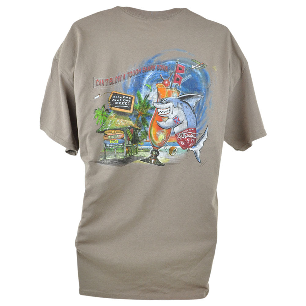 Fishing Shark Fish Down Beach Drinks Boat Shirt Tshirt Tee Brown Mens
