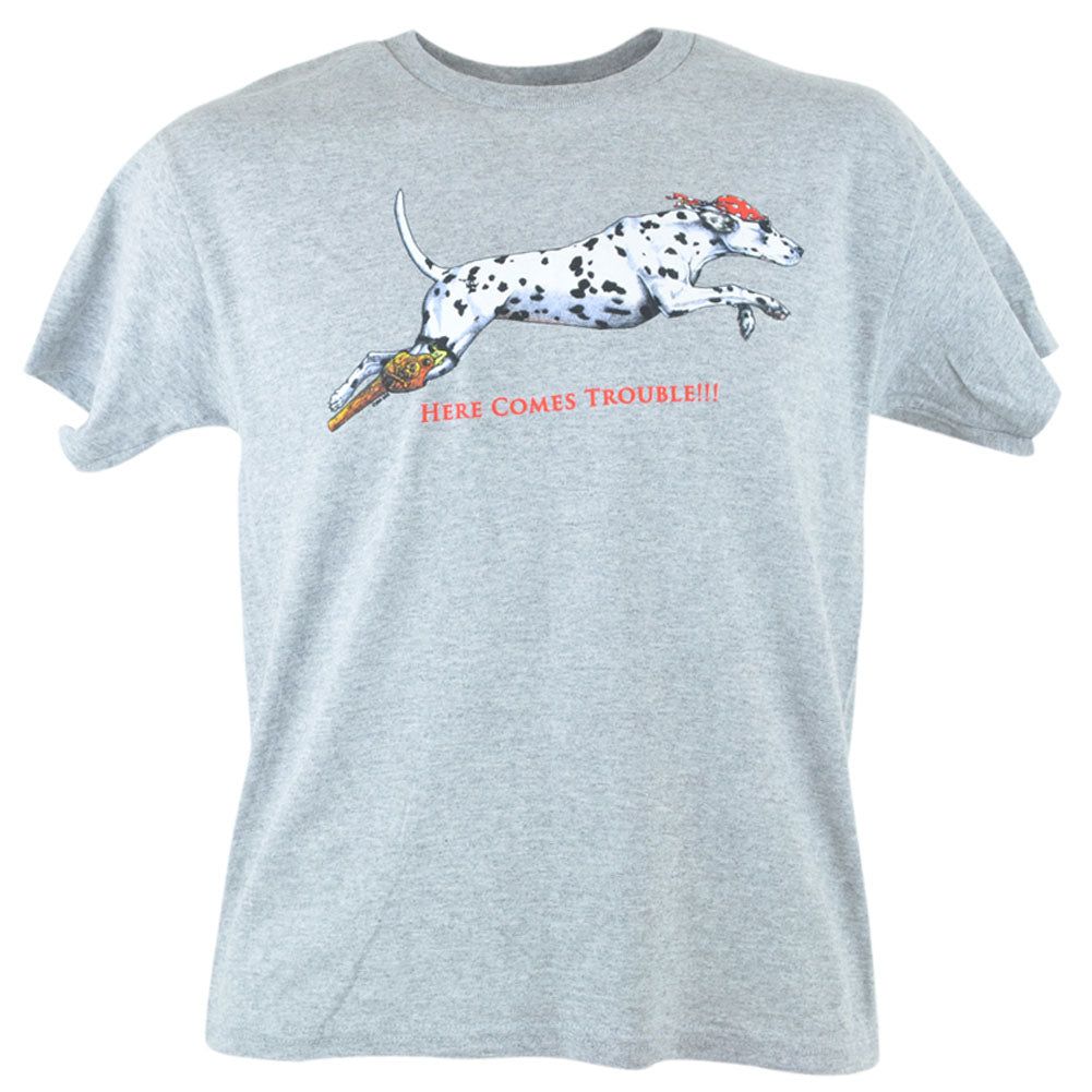 Here Comes Trouble Youth Dalmatian Dog Pirate Shirt Tee Gray Tshirt XSmall XS