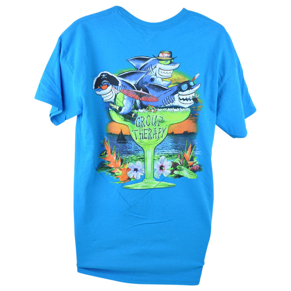 Group Therapy Sharks Drinks Tropical Fishing Beach Shirt Tshirt Tee Blue