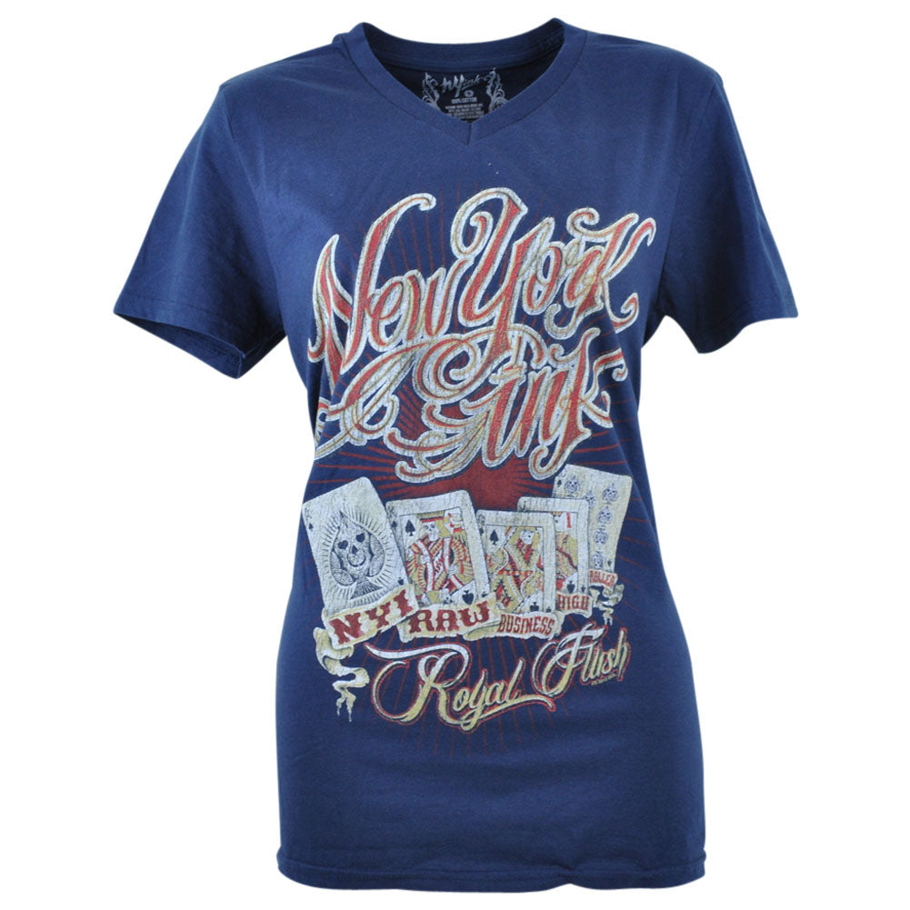 New York Ink NY V Neck Royal Flush Distressed Tv Show Tattoos Shirt Tee