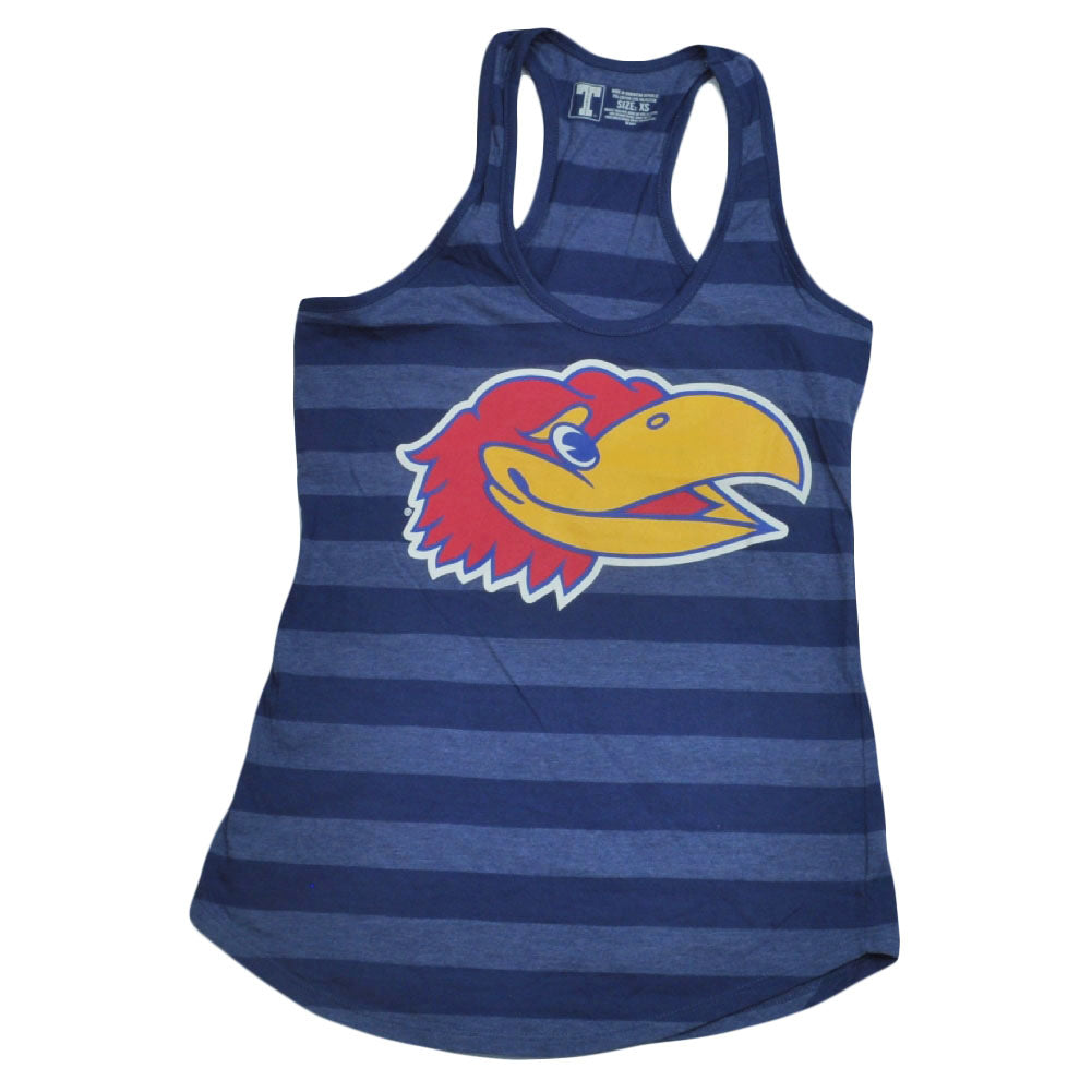 NCAA Kansas Jayhawks Blue Striped Racerback Tank Top Shirt Women Ladies Sports