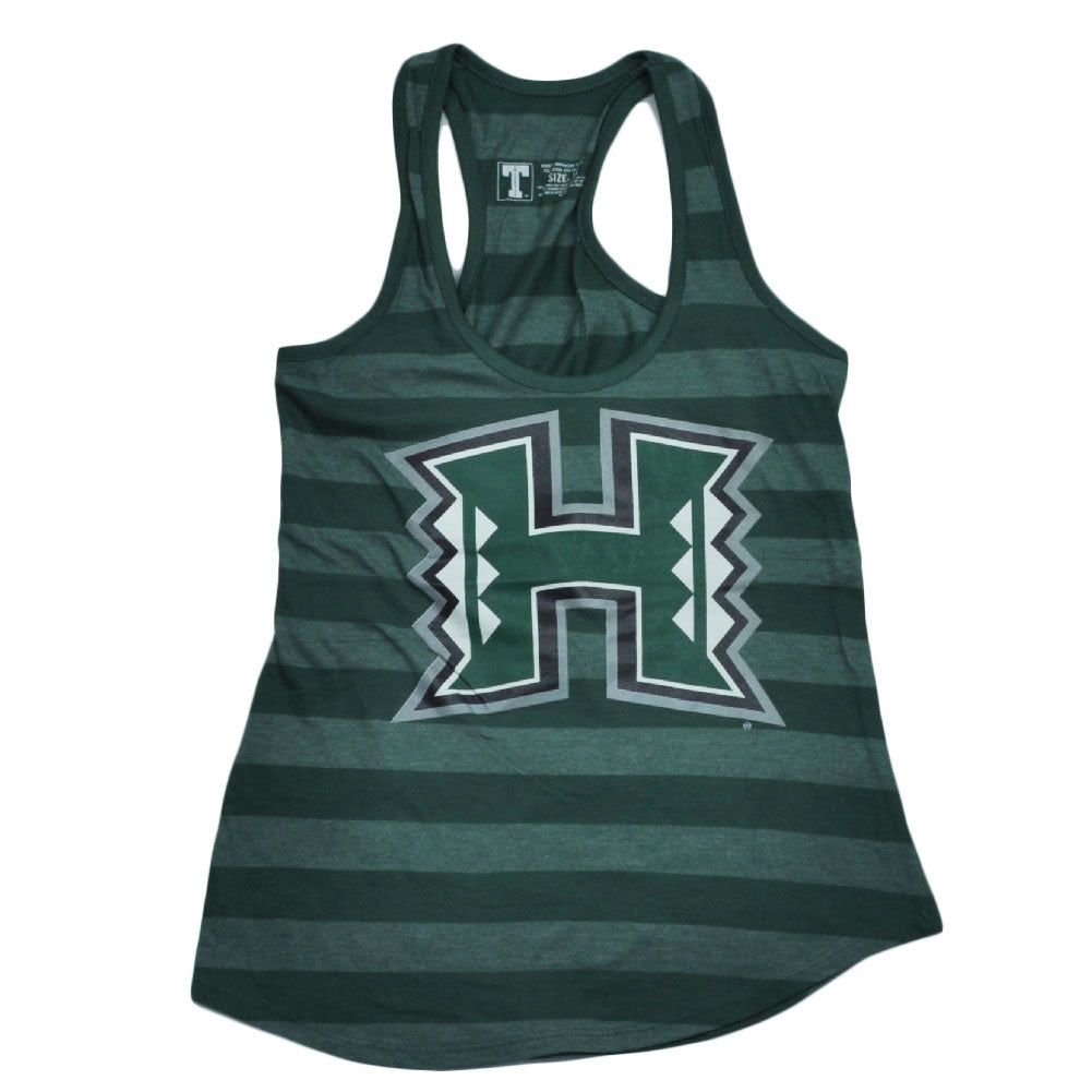 NCAA Hawaii Warriors Striped Green Racerback Tank Top Shirt Women Ladies Sports