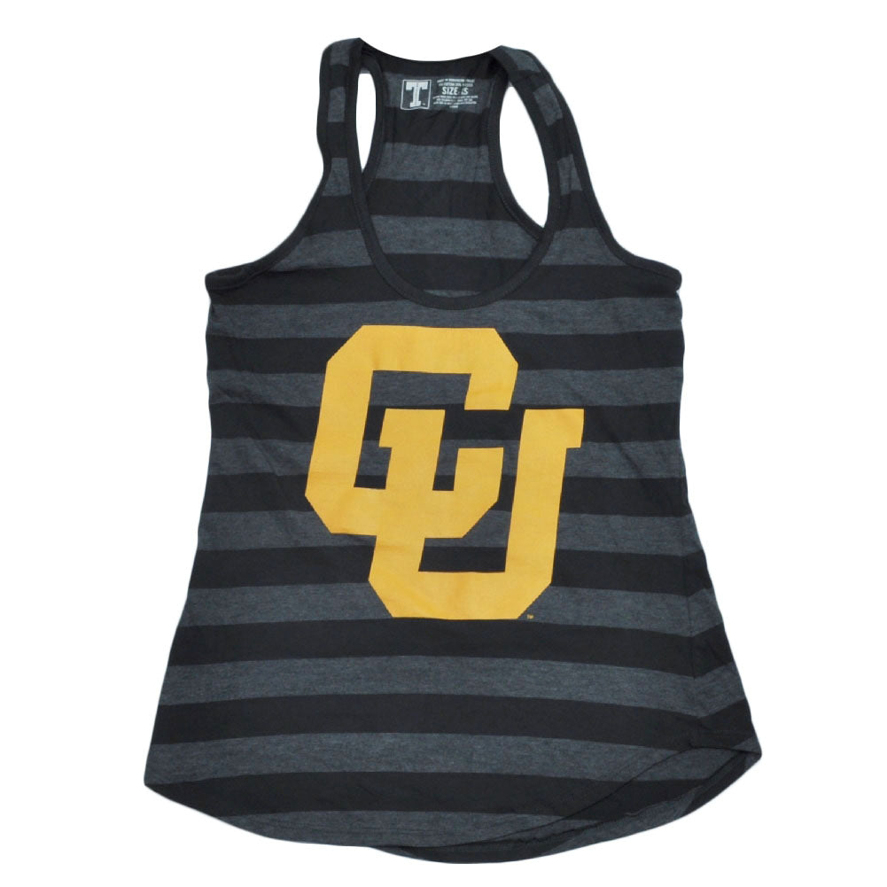 NCAA Colorado Buffaloes Striped Black Tank Top Womens Ladies Racerback Sports