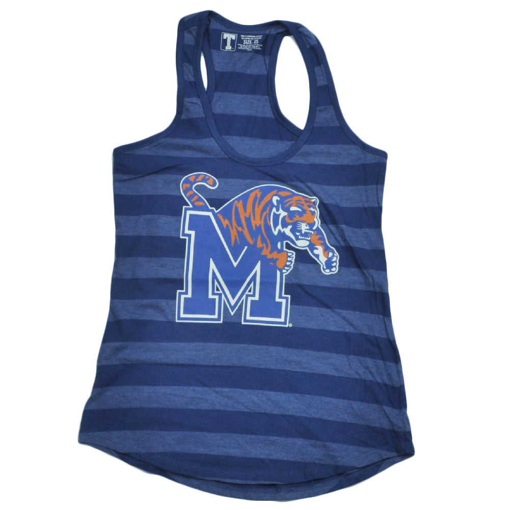 NCAA Memphis Tigers Blue Striped Racerback Tank Top Shirt Women Ladies Sports