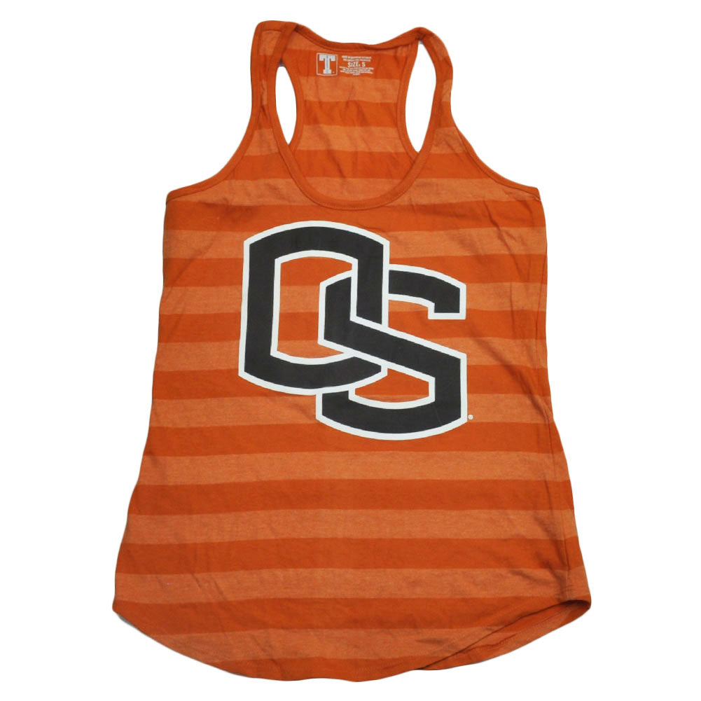 NCAA Oregon State Beavers Striped Orange Racerback Tank Top Shirt Womens Ladies