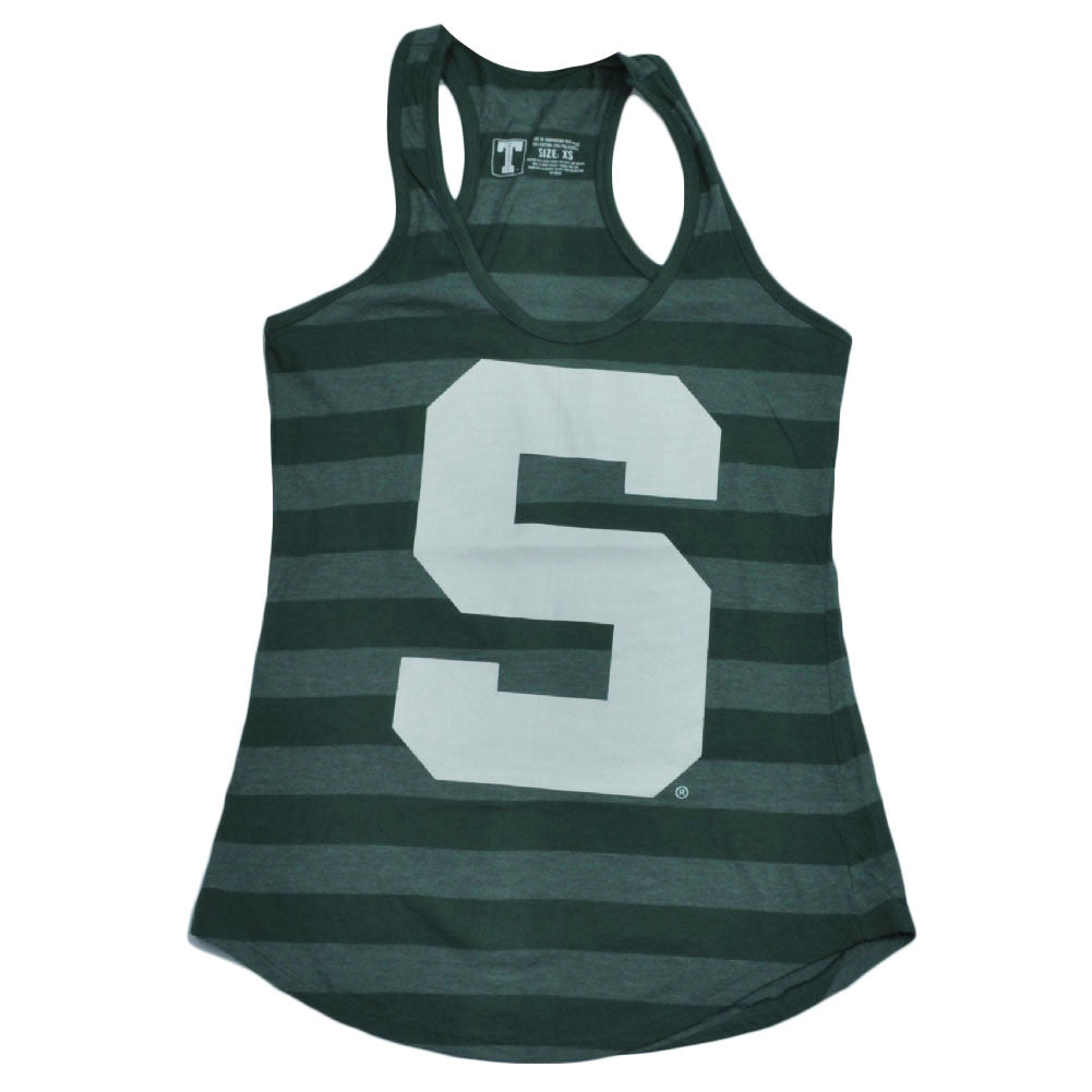 NCAA Michigan State Spartan Striped Green Racerback Tank Top Shirt Women XSmall