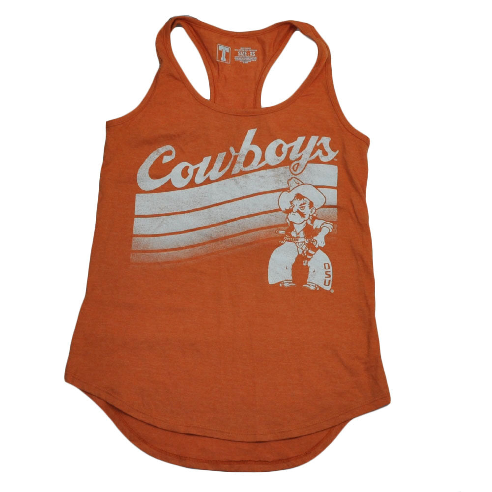 NCAA Oklahoma Cowboys Distressed Racerback Tank Top Orange Womens Ladies Shirt
