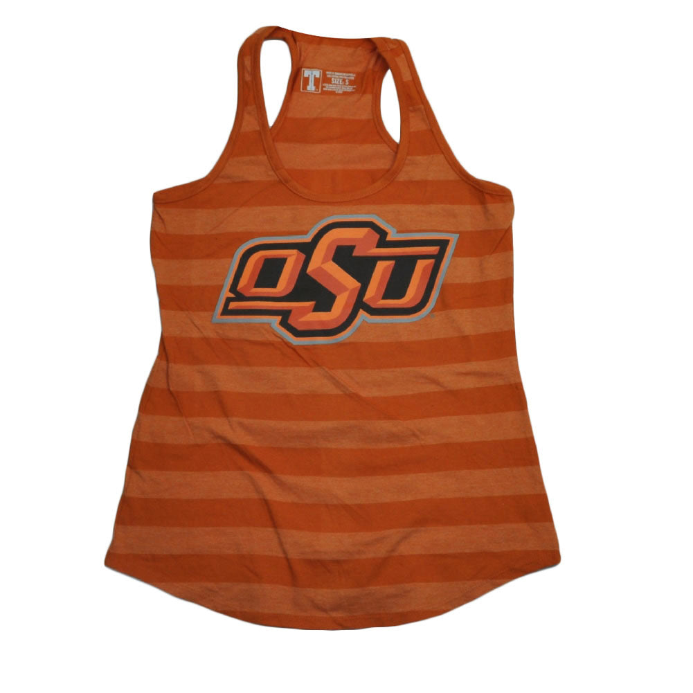 NCAA Oklahoma State Cowboys Striped Orange Tank Top Racerback Shirt Womens Sport