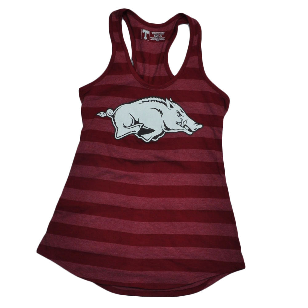 NCAA Arkansas Razorbacks Striped Red Racerback Tank Top Shirt Women Ladies Sport