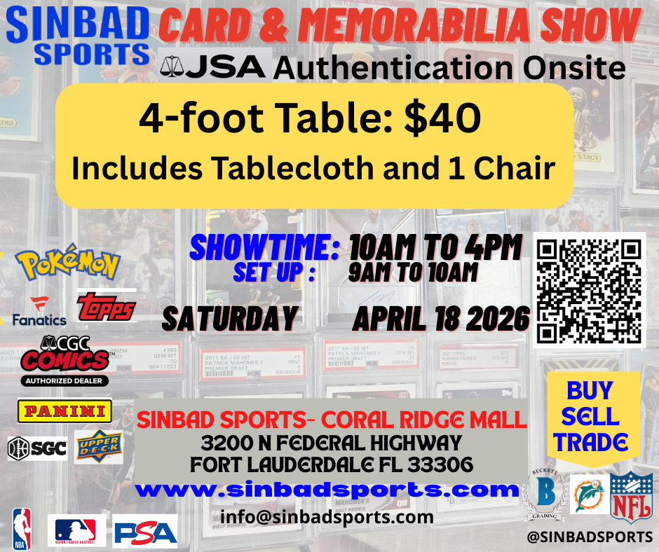 Sinbad Sports Card Show April 18 2026 - 4 Foot Vendor Table
