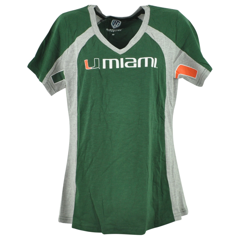 NCAA Miami Hurricanes Womens Ladies Short Sleeve Green Gray Tshirt Tee