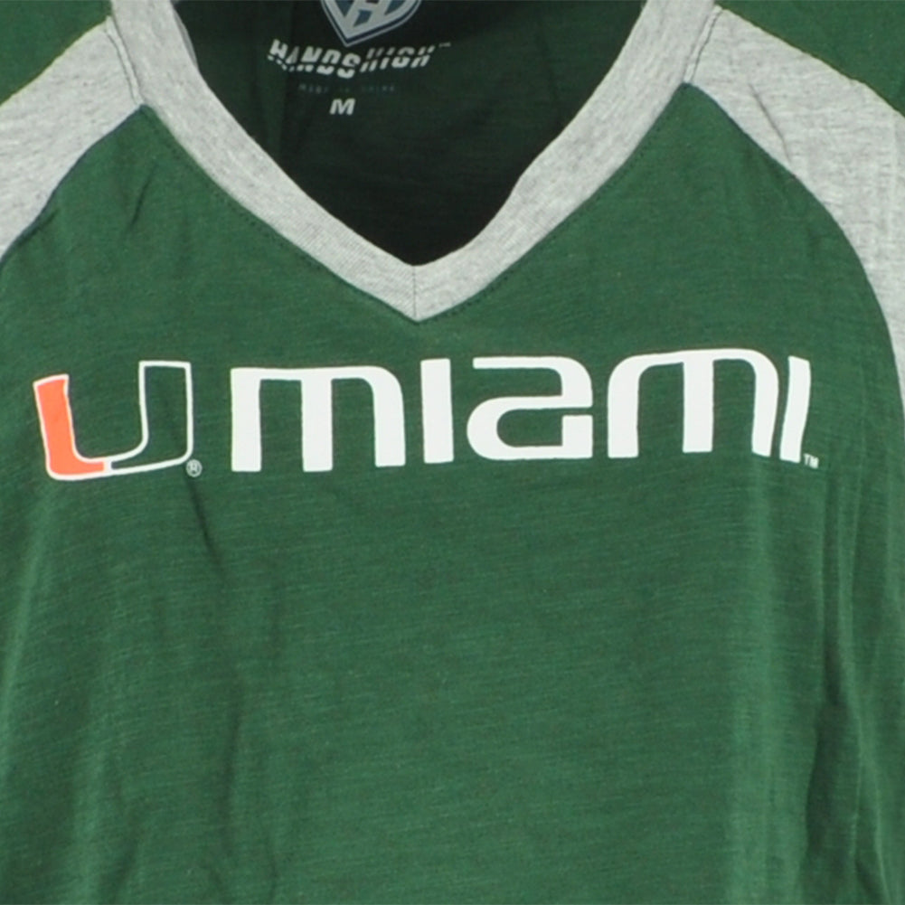 NCAA Miami Hurricanes Womens Ladies Short Sleeve Green Gray Tshirt Tee