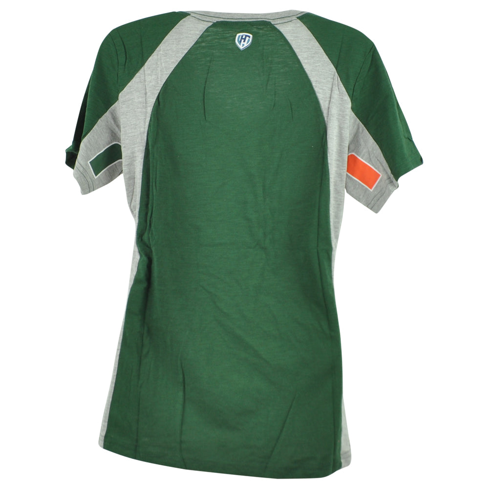 NCAA Miami Hurricanes Womens Ladies Short Sleeve Green Gray Tshirt Tee