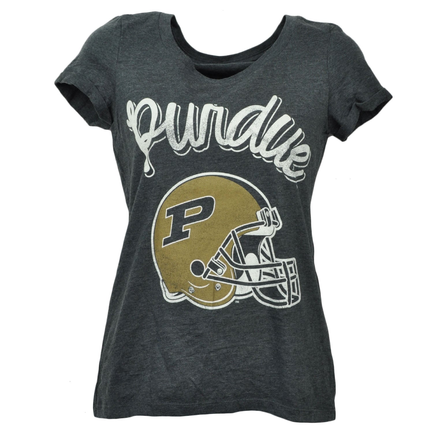 NCAA Purde Boilermakers Charcoal TShirt Tee Womens Short Sleeve Crew Neck Sports