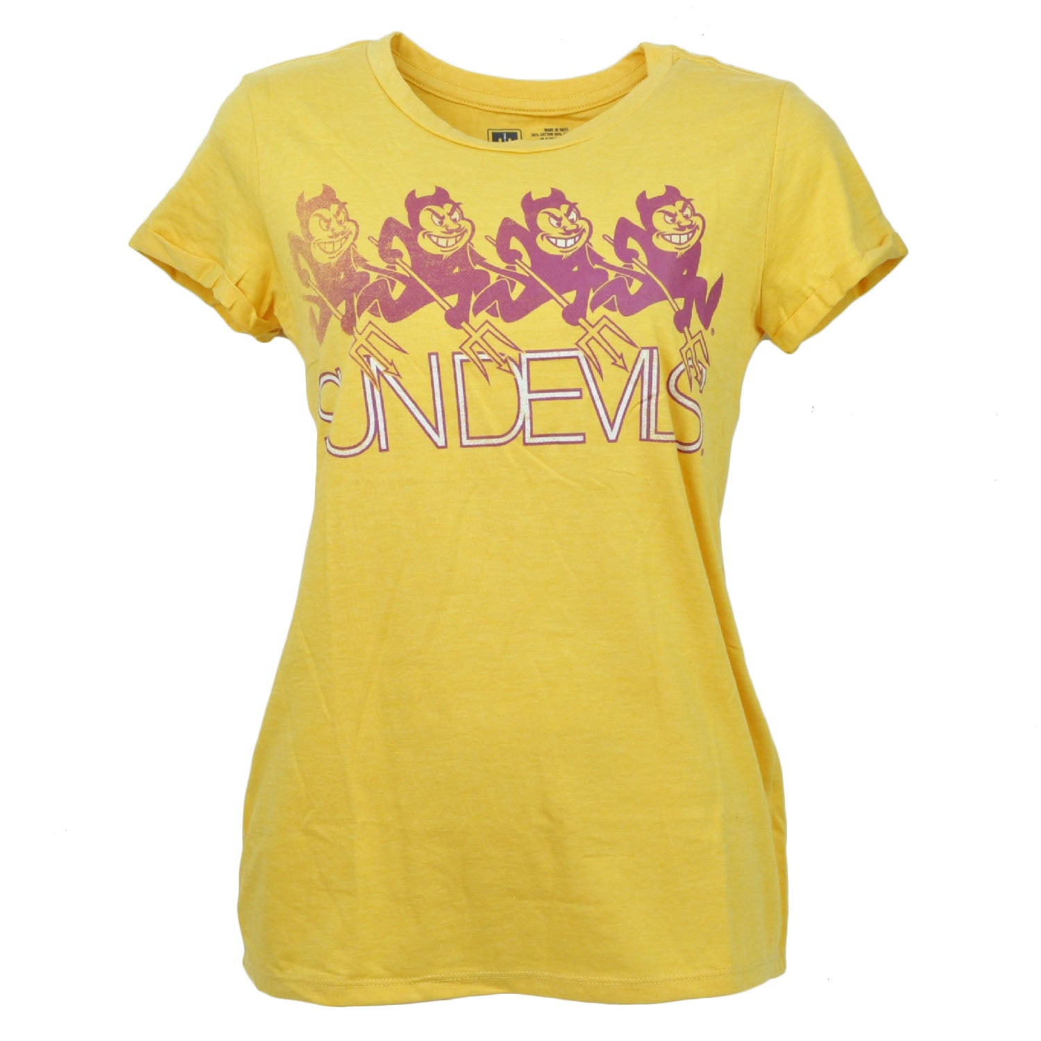 NCAA Arizona Sun Devils Women Yellow Tshirt Tee Crew Neck Short Sleeve Sports