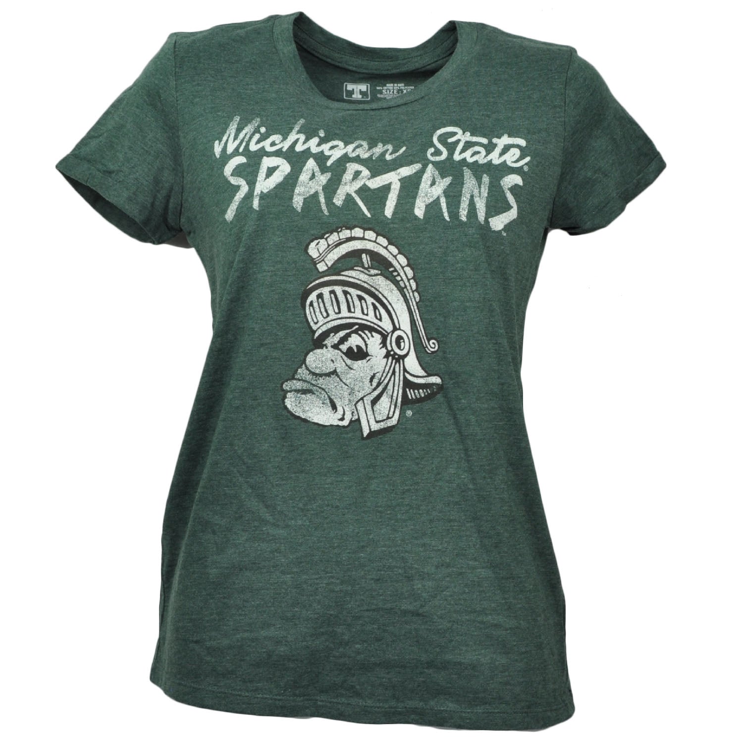 NCAA Michigan State Spartans Distressed Crew Neck Tshirt Tee Short Sleeve
