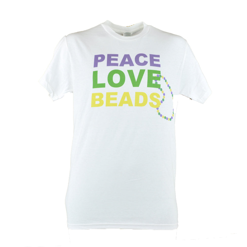 Peace Love Beads Men Adult Mardi Gras Happy Child Life Month White T-Shirt