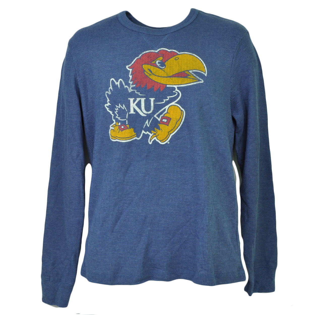 NCAA Kansas Jayhawks Mens Adult Thermal Pullover Shirt Long Sleeve Blue Sports