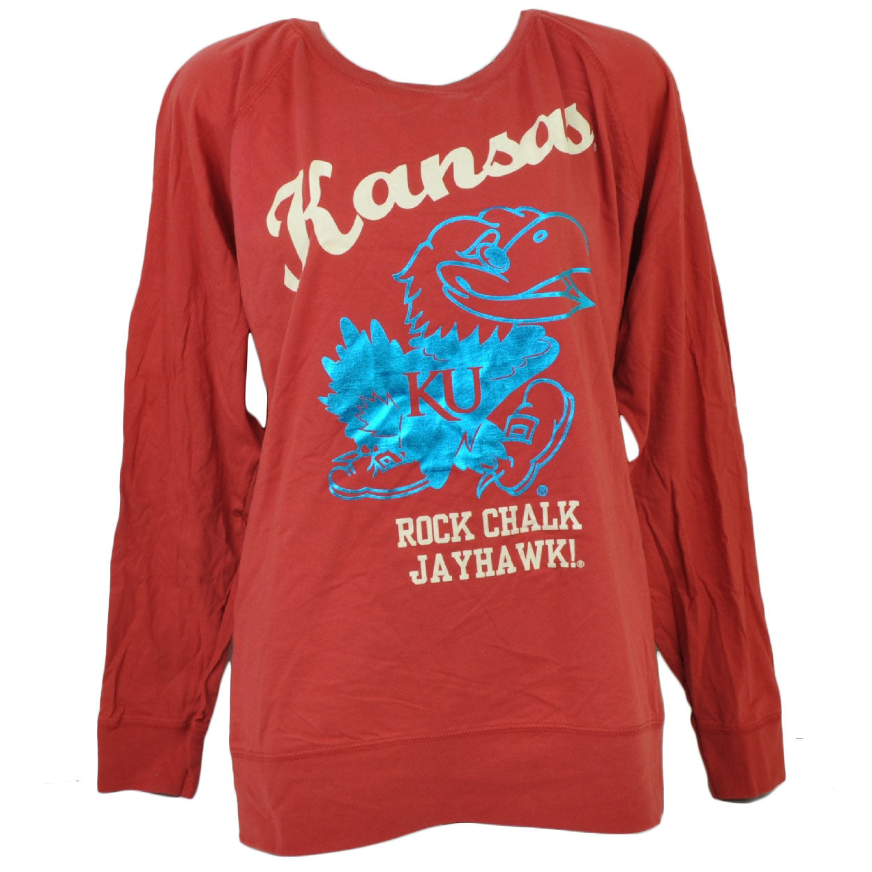 NCAA Kansas Jayhawks Long Sleeve Tshirt Tee Mens Crew Neck Red Sports