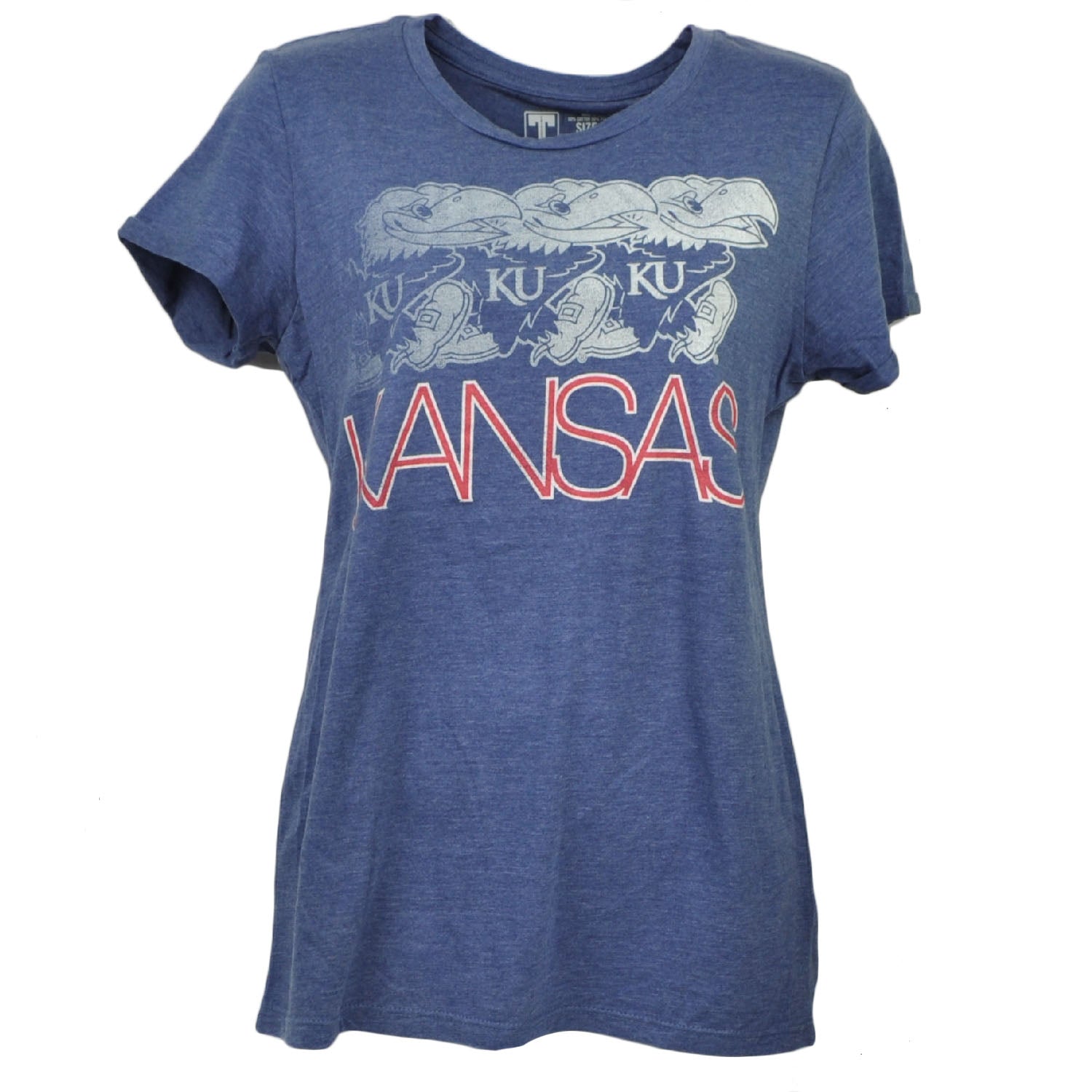 NCAA Kansas Jayhawks Blue Crew Neck Tshirt Tee Short Sleeve Womens Ladies