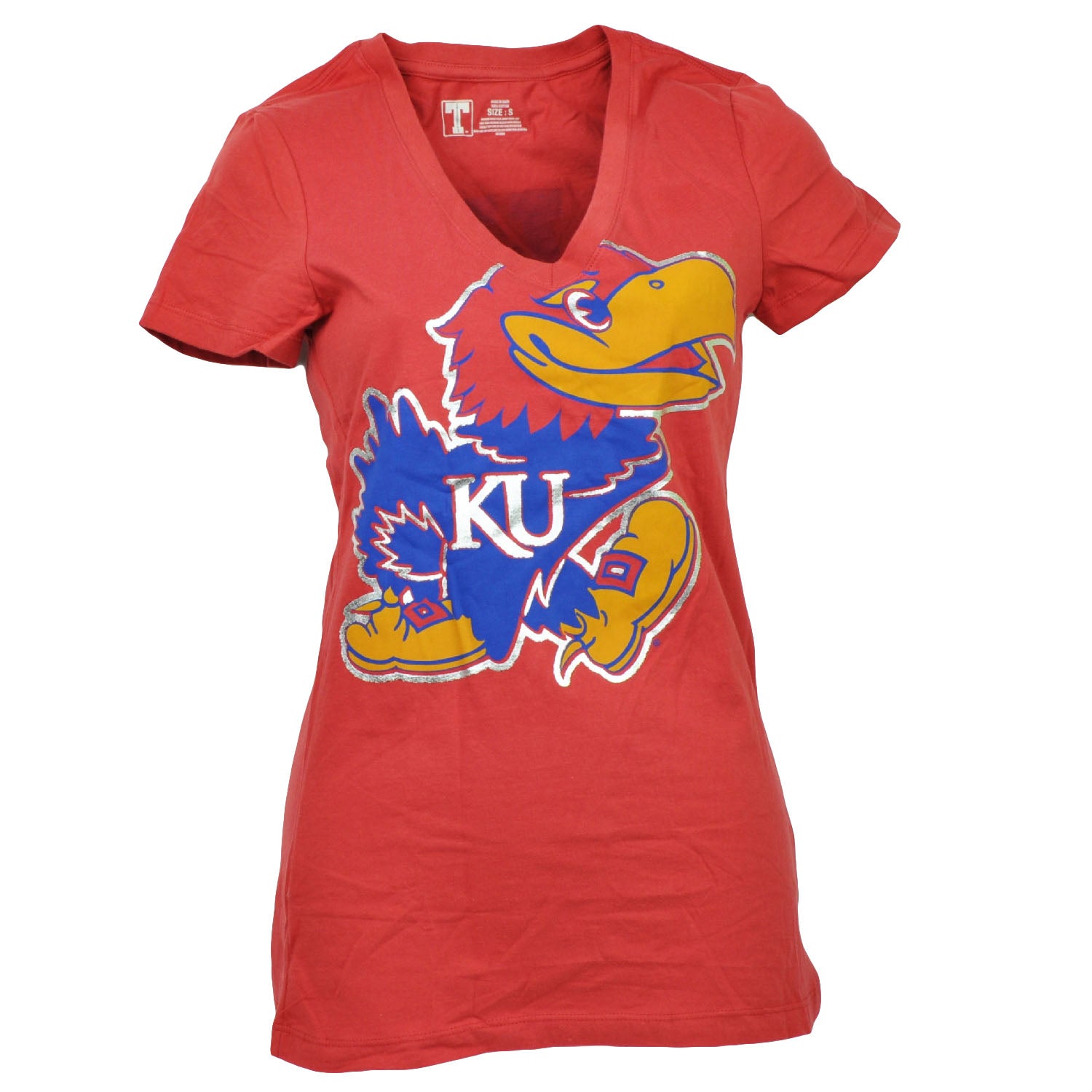 NCAA Kansas Jayhawks Red V Neck Tshirt Tee Womens Short Sleeve Cotton 1XLarge