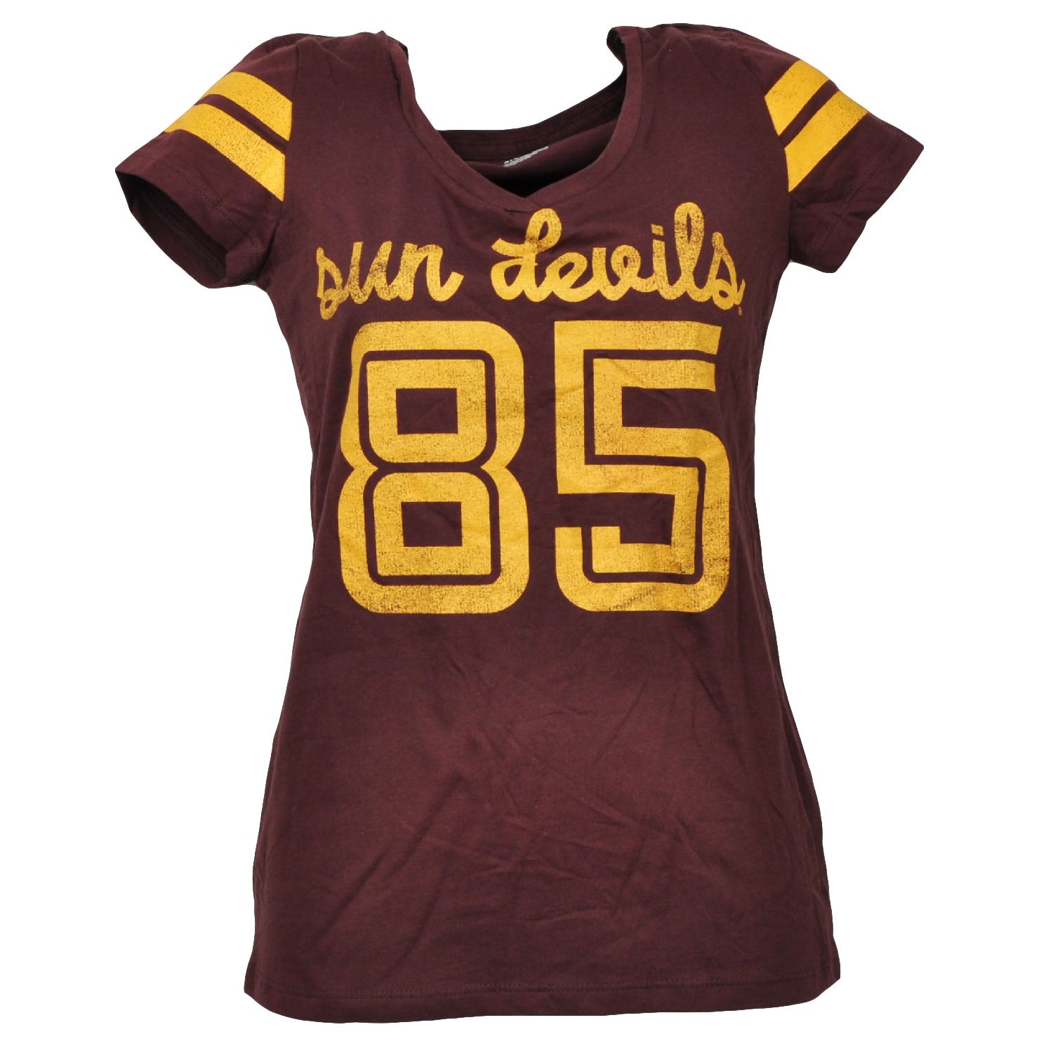 NCAA Arizona Sun Devils V Neck Short Sleeve Tshirt Tee Womens Burgundy Distressed