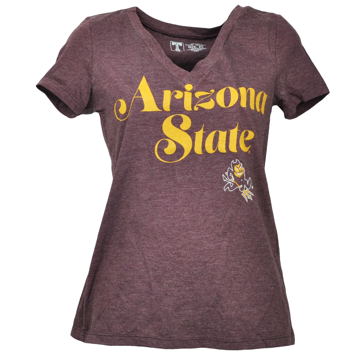 NCAA Arizona State Sun Devils V Neck Burgundy Tshirt Tee Womens Short Sleeve