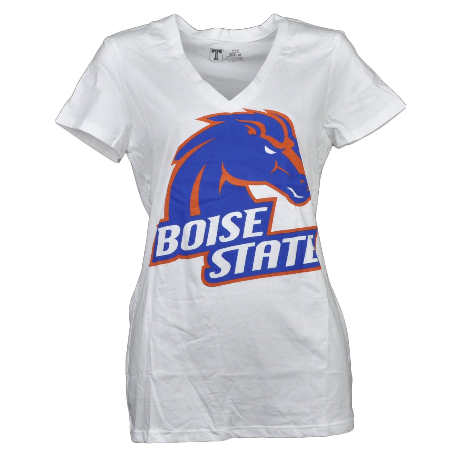 NCAA Boise State Bronco V Neck Tshirt White Womens Short Sleeve Big Logo