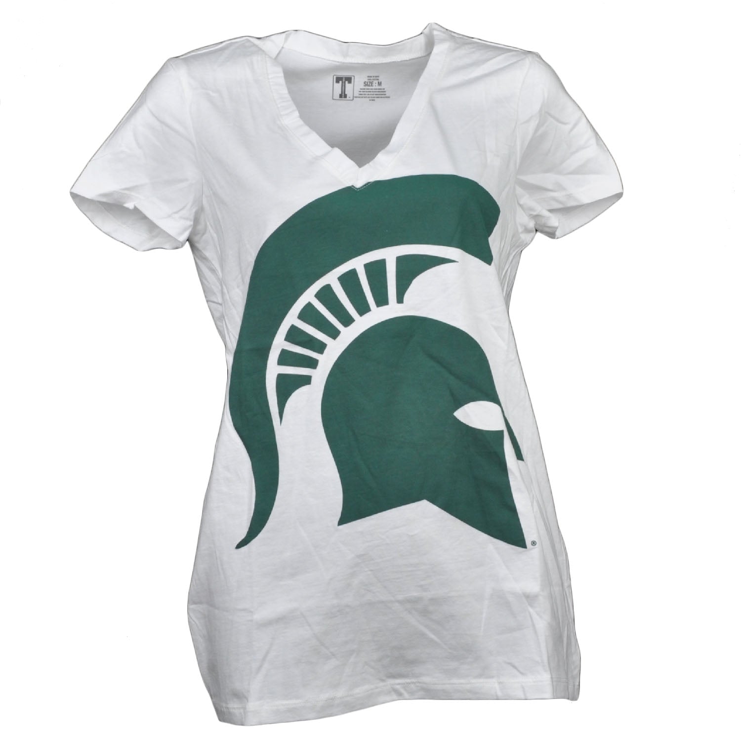 NCAA Michigan State Spartans V Neck White Womens Short Sleeve Big Logo