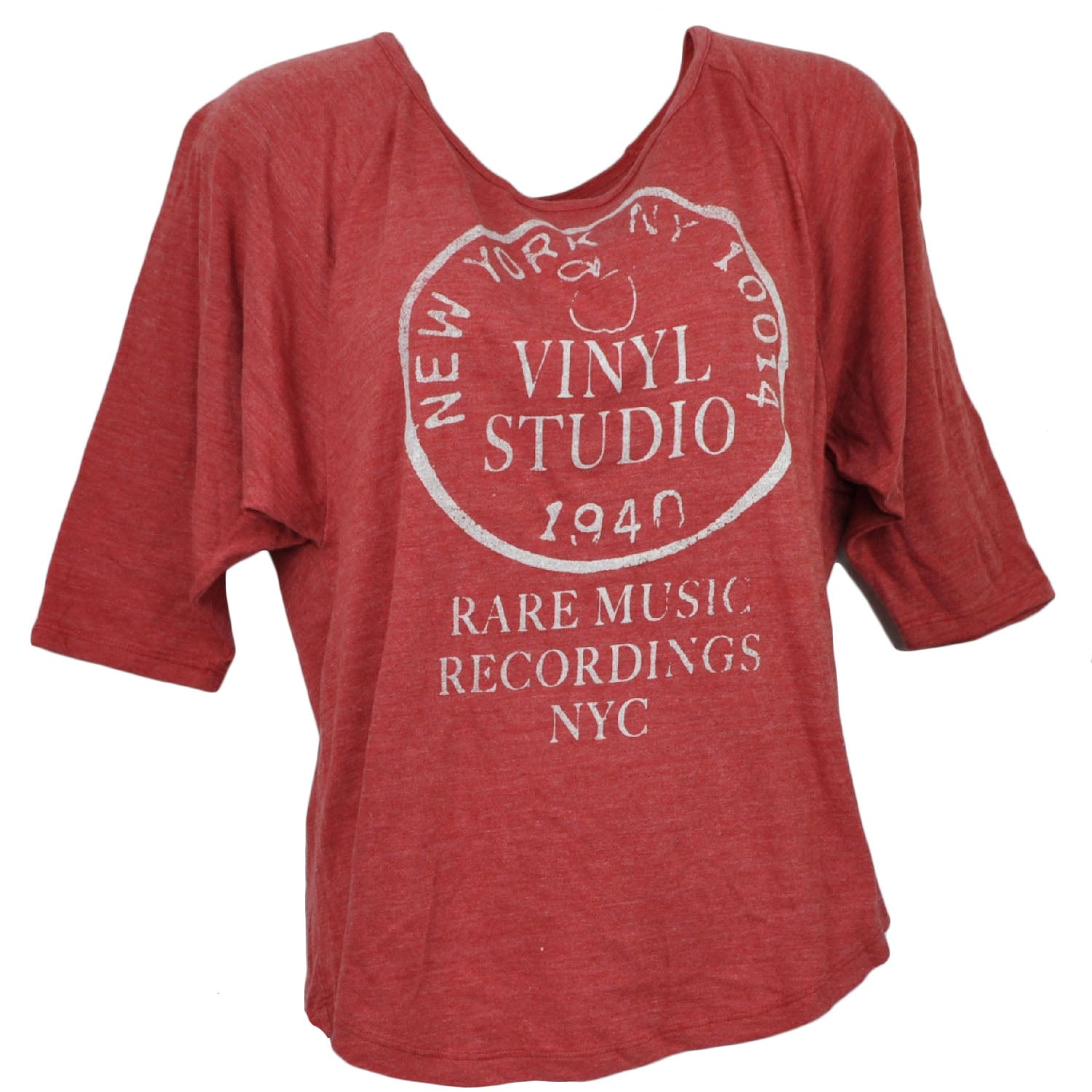 NCAA New York Vinyl Studio Mid Sleeve Tshirt Tee Womens Red Ladies Crew Neck