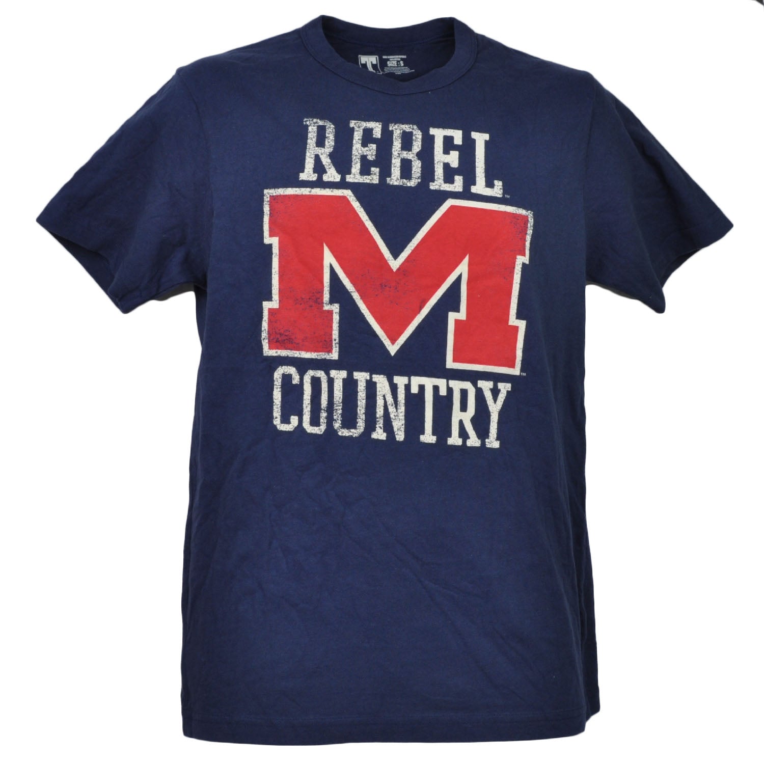 NCAA Mississippi Rebels Tshirt Tee Distressed Mens Short Sleeve Crew Neck Sports