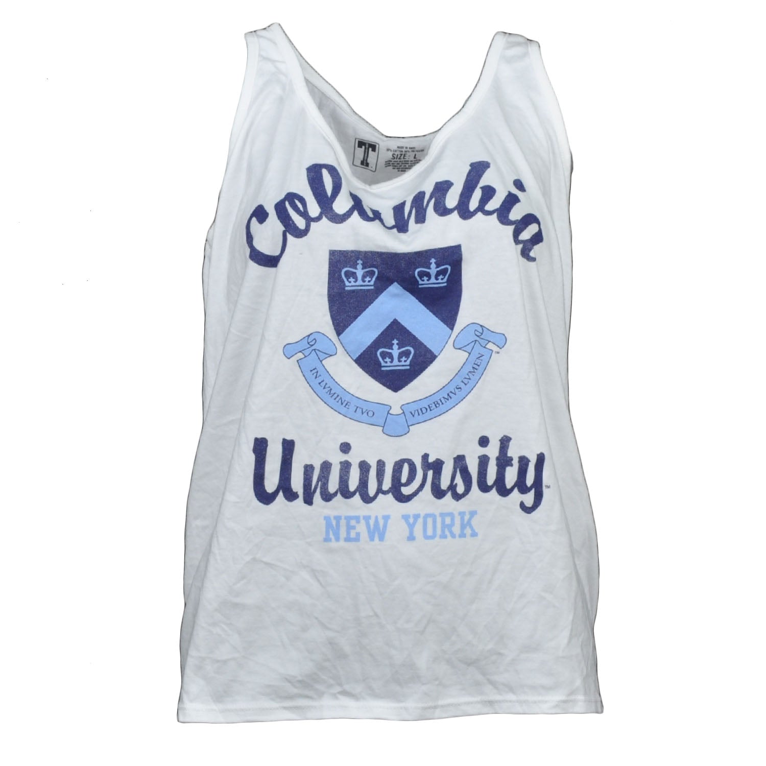 NCAA Columbia Lions White Tank Top Tshirt Womens Sports Racerback Crew Neck Larg