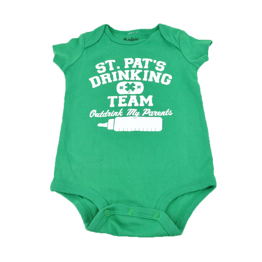 St Pats Drinking Team Outdrink My Parents Funny Spencers Baby Body Suit Green