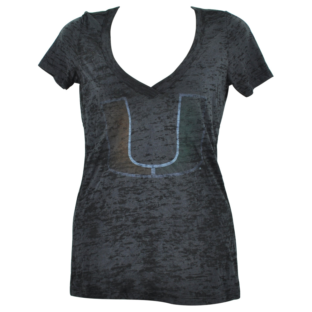 NCAA Miami Hurricanes Short Sleeve V-Neck Charcoal Womens Ladies Tshirt Tee