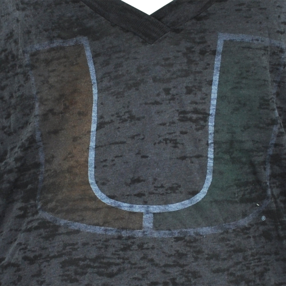 NCAA Miami Hurricanes Short Sleeve V-Neck Charcoal Womens Ladies Tshirt Tee