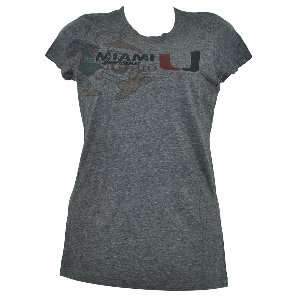 NCAA LW Miami Hurricanes Short Sleeve Crew Neck Gray Womens Ladies Tshirt Tee SM