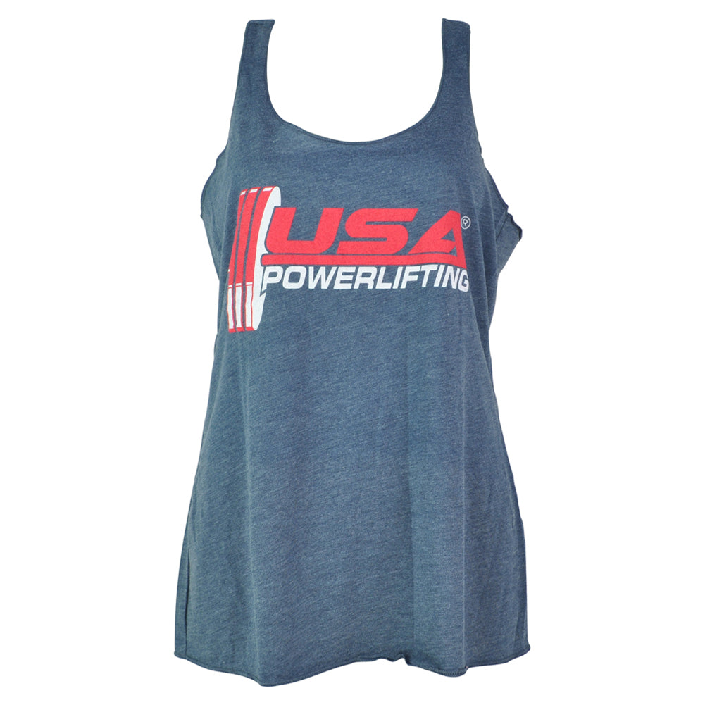 USA Powerlifting Weight Gym Blue Tank Top No Sleeves Womens Ladies Tshirt