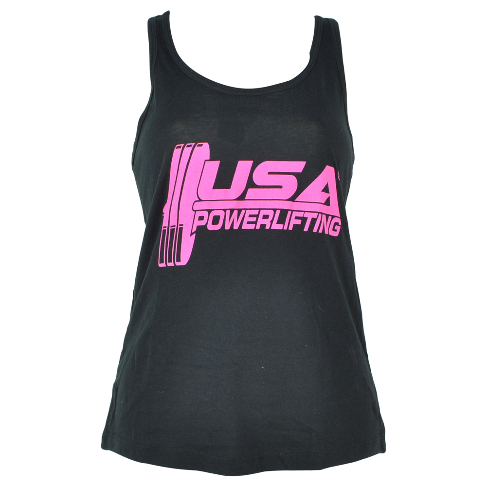 USA Powerlifting Weight Gym Black Tank Top No Sleeves Womens Ladies Tshirt