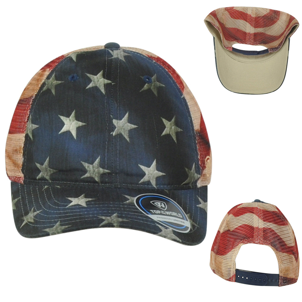 TOW United States Flag Curved Bill Mesh Trucker Snapback USA America Hat Cap